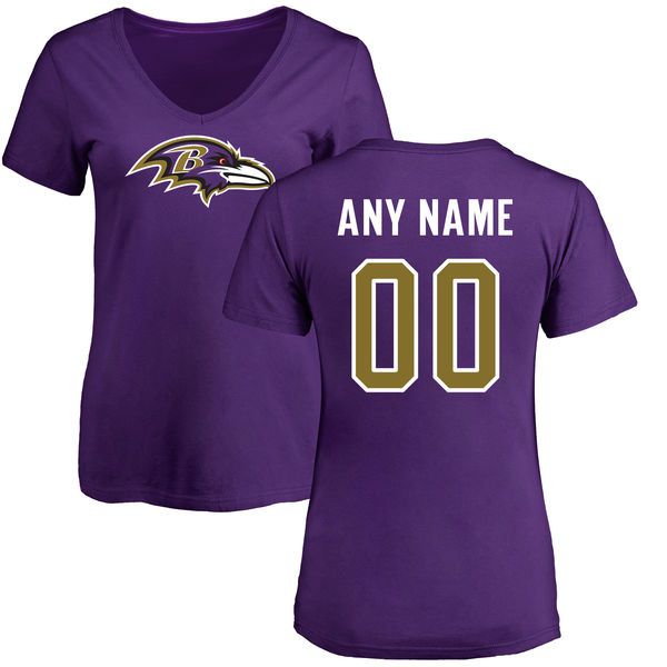 Women Baltimore Ravens NFL Pro Line Purple Any Name and Number Logo Custom Slim Fit T-Shirt->nfl t-shirts->Sports Accessory